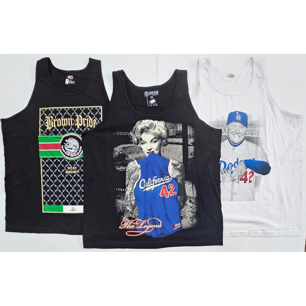 Pack Of 3 New-Old Stock Tank Top Graphic Print Shirts, Skaka Wear w/LA Designs